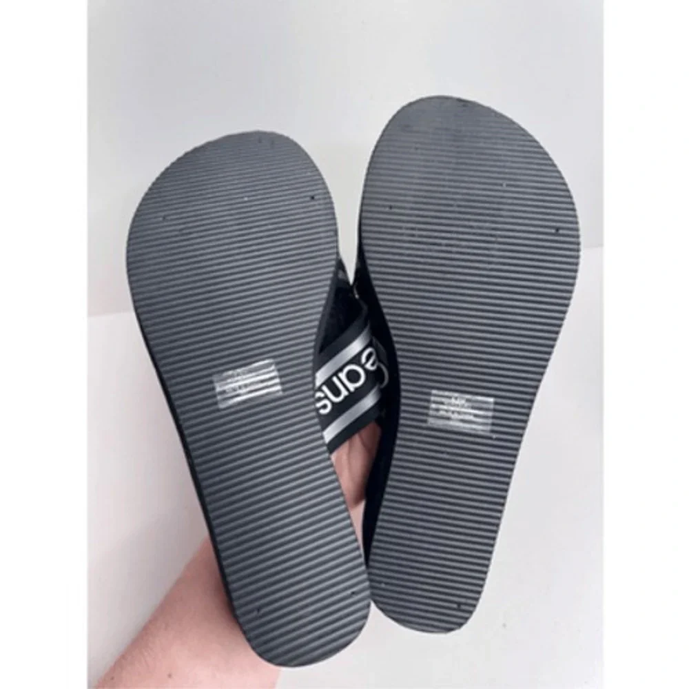 Calvin Klein Sandals Resort Black Logo Crisscross Platform Wedges Size 8.5